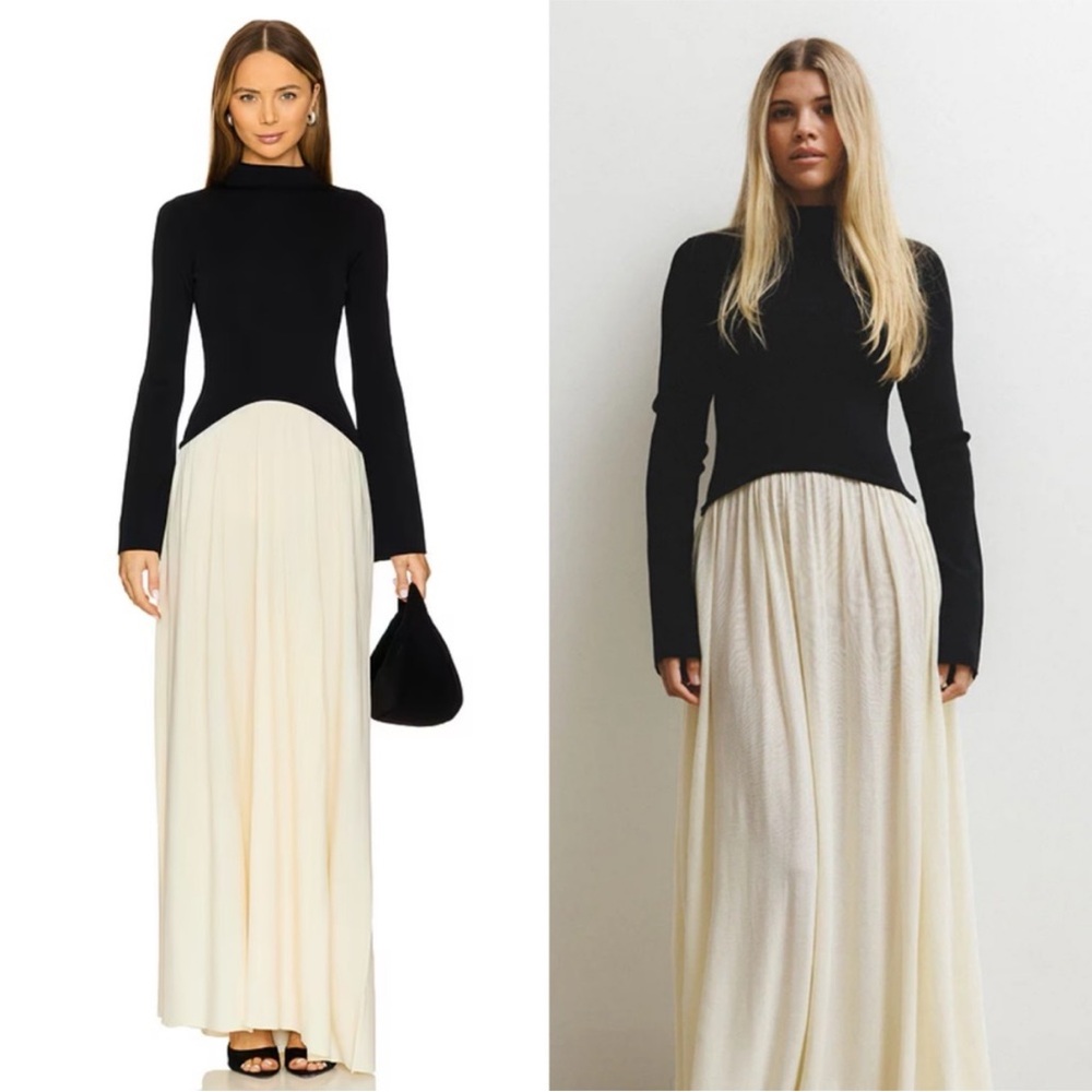 NWT Solid & Striped Solgio Sofia Richie Grainge Ecru / Noir Draped Maxi Gown - Picture 5 of 13